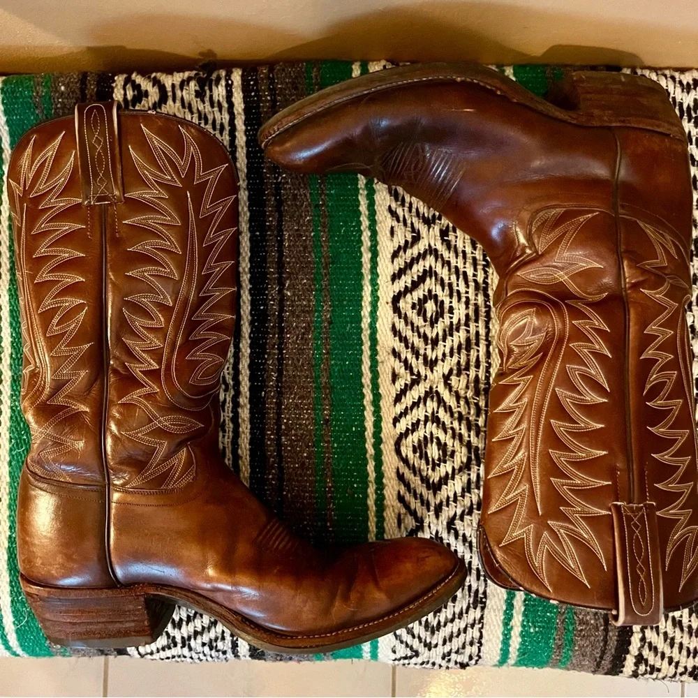 VINTAGE DAN POST chocolate brown leather western boots made in Spain - Picture 6 of 17